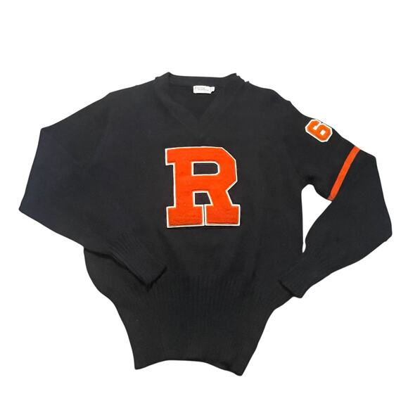 VTG Rutgers Sweater Mens Large Black Letterman Stylized Sportswear Player USA - Picture 2 of 11